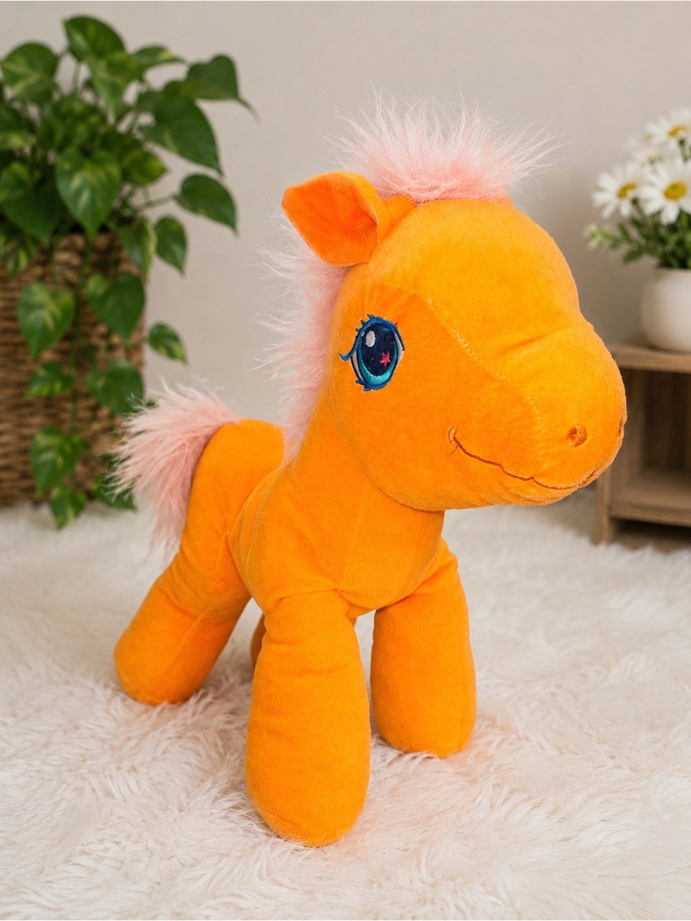 Carousel Soft Toys Orange Plush Pony Horse Pink Mane Stuffed Animal 14” Cute